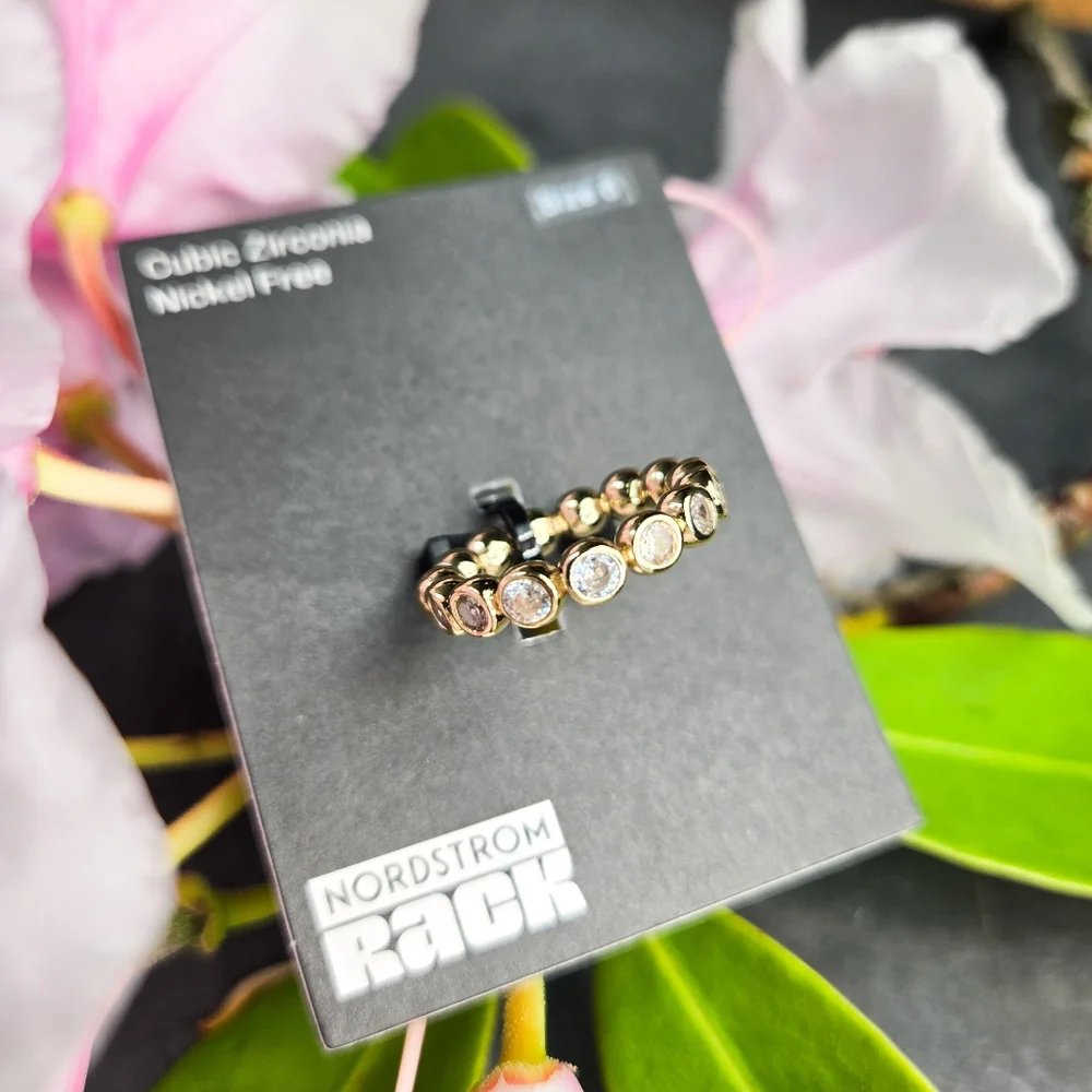 NWT CZ Bezel-Set Stacking Half Eternity Ring, Size 6
